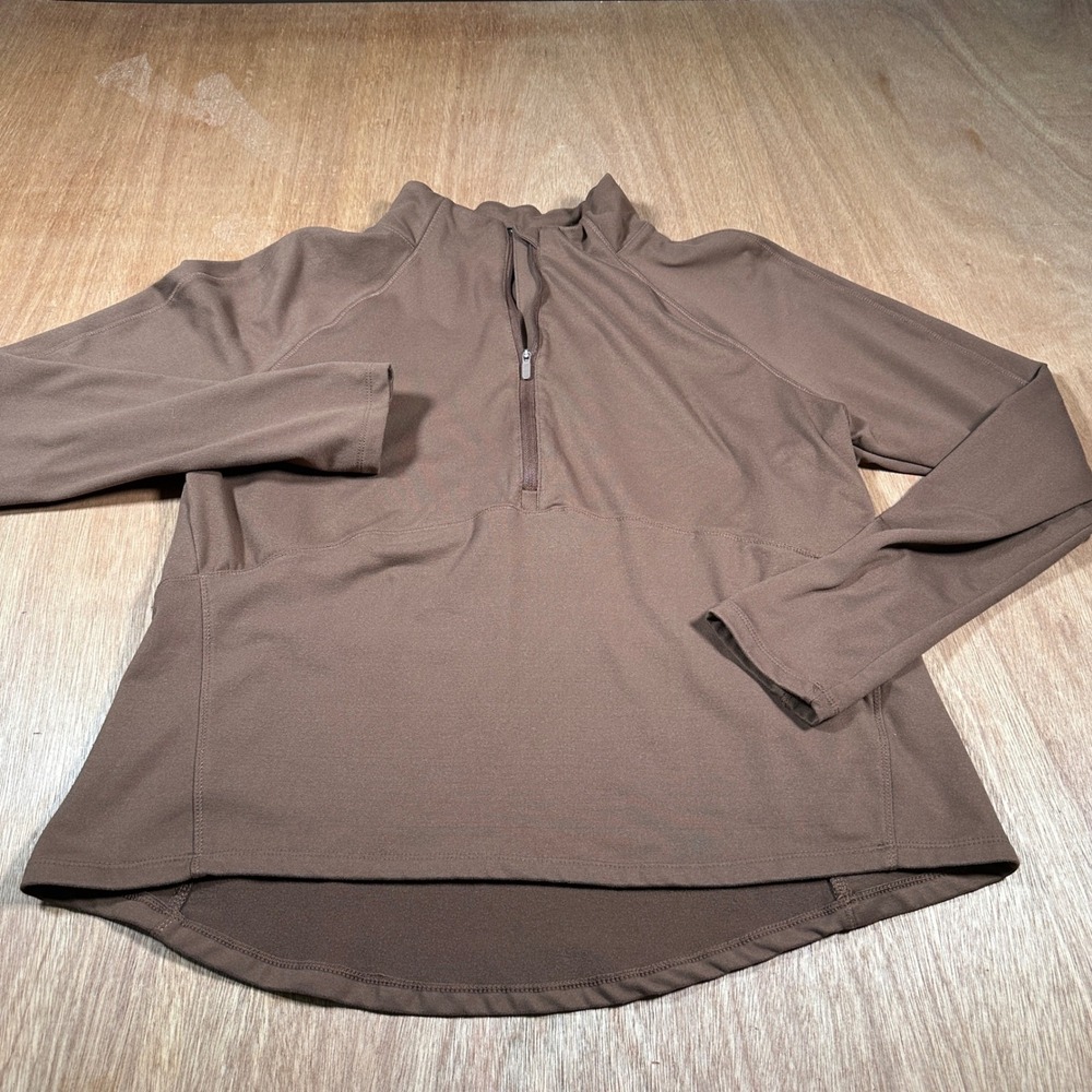 Avia Quarter Zip Pullover Girls XL 16-18 Brown Activewear Thumbhole Long Sleeve